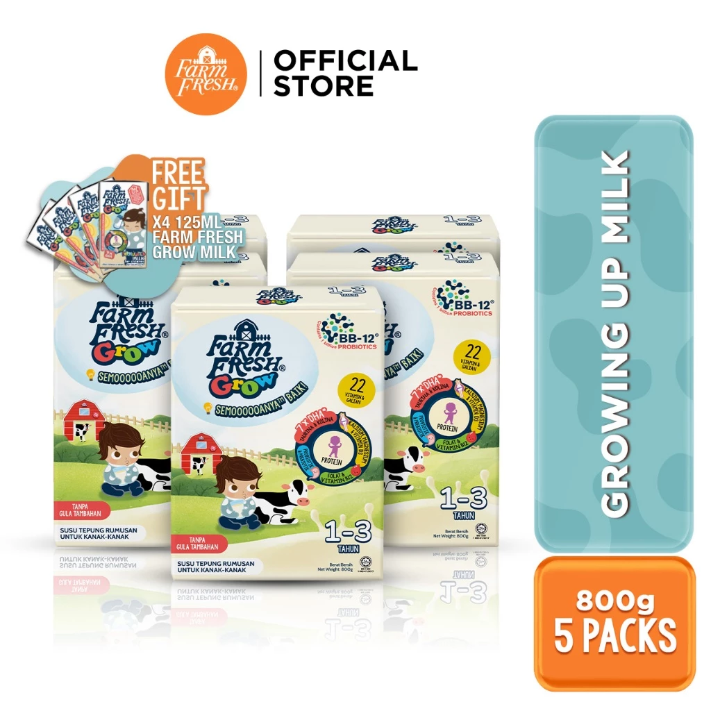 Farm Fresh Grow Powder 1-3 Years Old 800g x 5 Packs + [FREE]