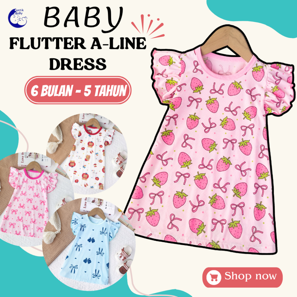CantikBaby Baju Tidur Bayi & Kanak-Kanak Lengan Flutter A-line Comel ...