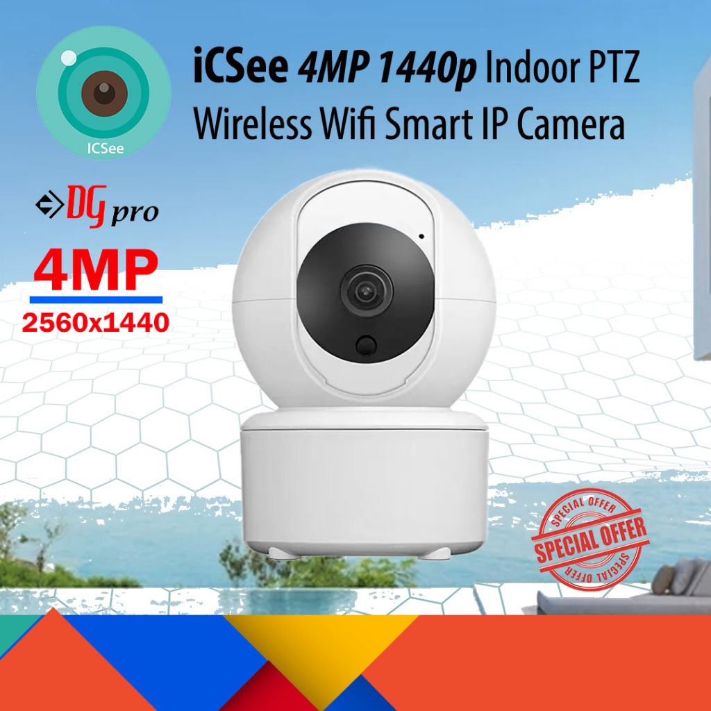 iCSee 4MP 1440p Indoor PTZ 360 Rotatable Wireless Wifi Smart IP CCTV ...