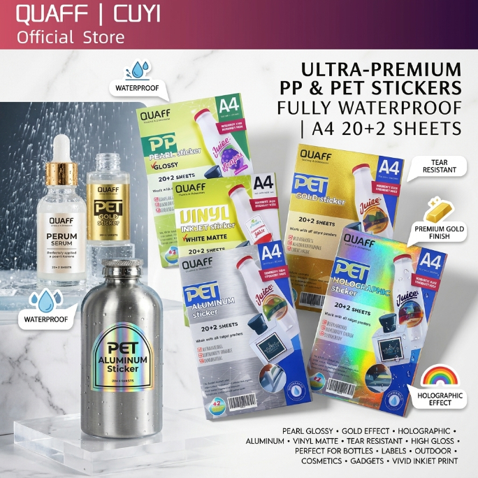 QUAFF Waterproof A4 Vinyl Inkjet Sticker 20 Sheets Transparent White ...