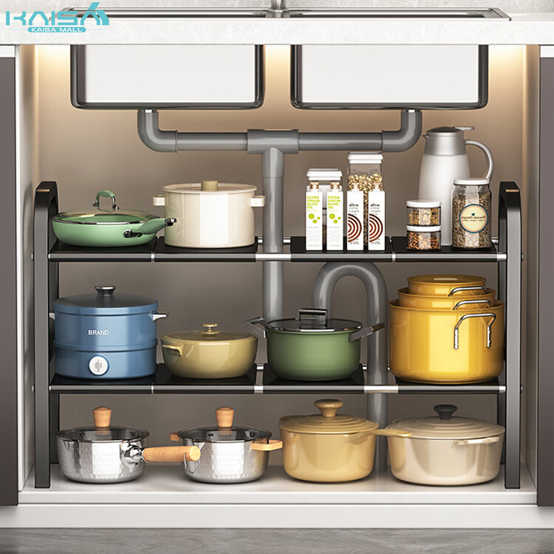 Expandable Stainless Steel Under Sink Storage Rack Rak Dapur Serbaguna ...