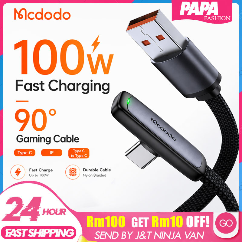 Mcdodo Type C Cable 100W PD Fast Charging Gaming 90 Degree Data Cable ...