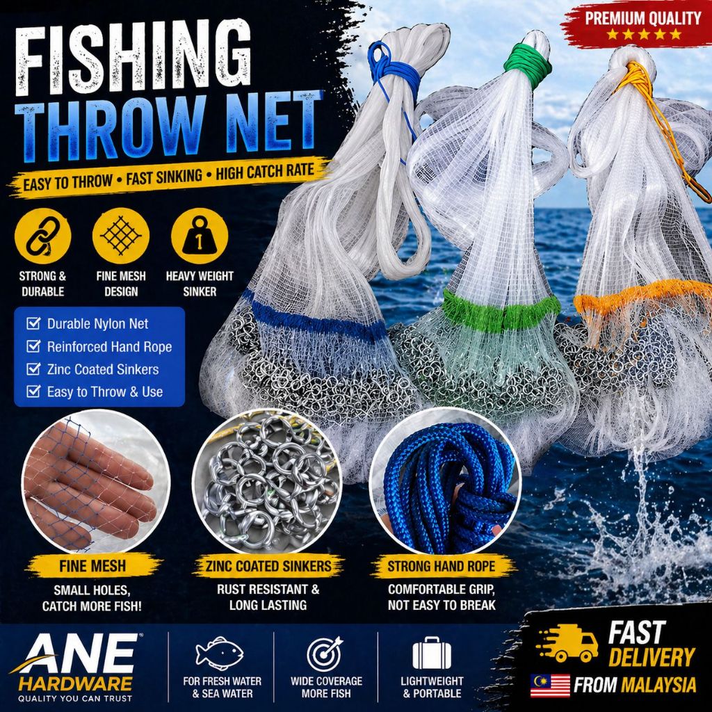 Jala Ikan Tangsi Nylon Traditional Hand Cast Net Nylon Thread Drop ...