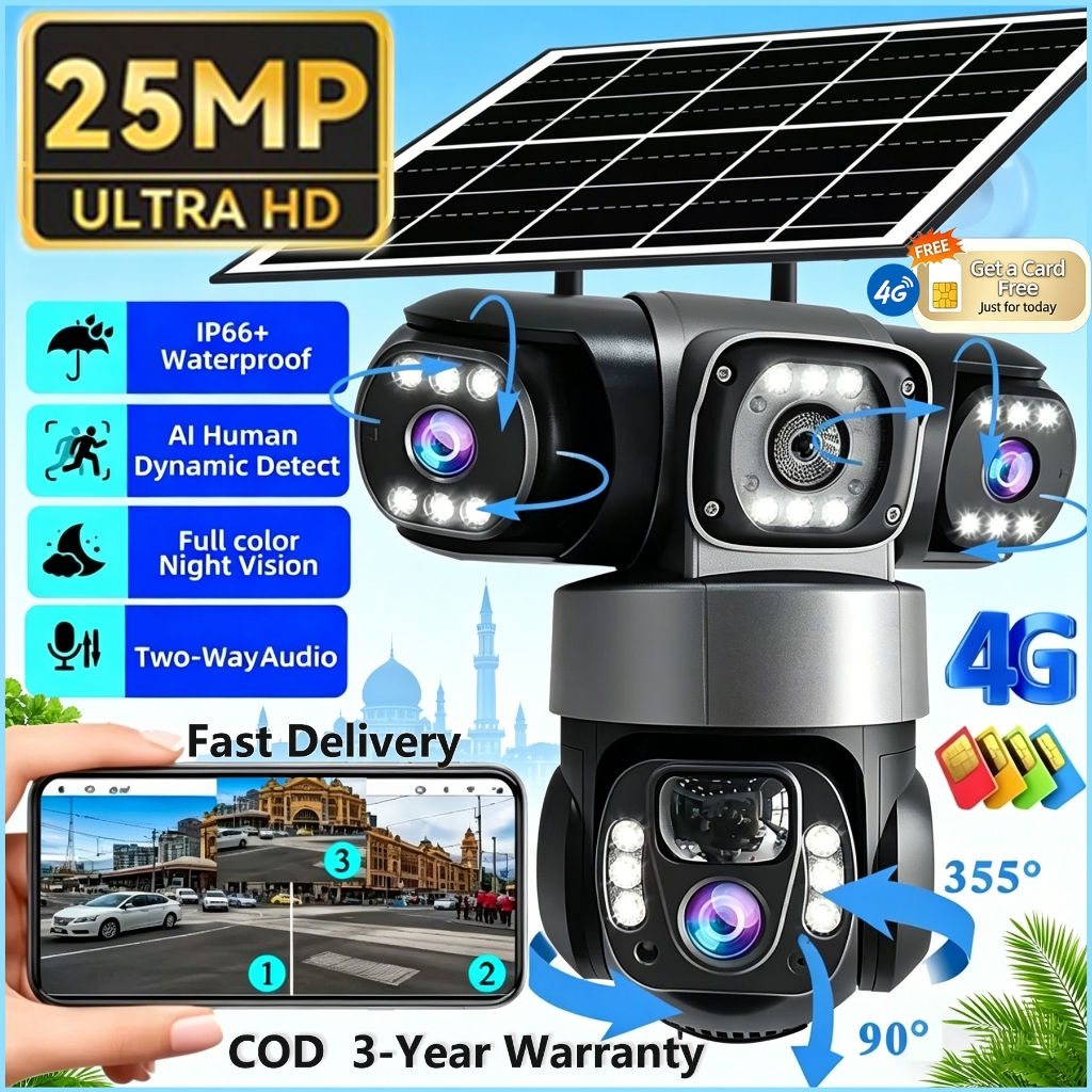 V380 Pro 3 Lens Solar CCTV Camera 4G SIM WiFi IP66 Outdoor Waterproof ...