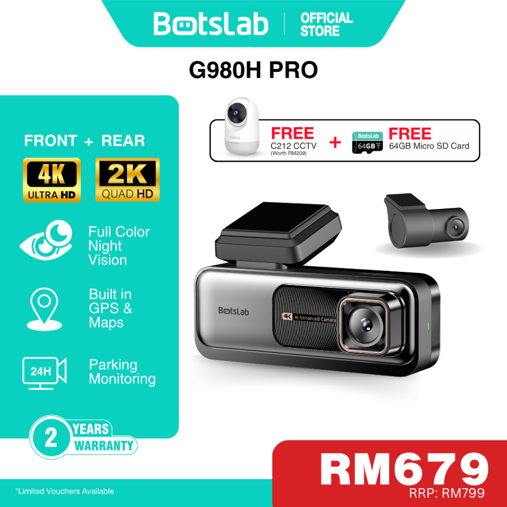 Botslab G980H Pro Dashcam Wifi Camera Front Rear 4K HD 2K Full Color ...
