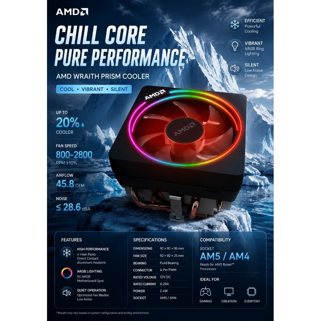 《NEW》Intel / AMD Wraith Prism Ryzen AM4 AM5 Stock CPU cooler / CPU fan ...