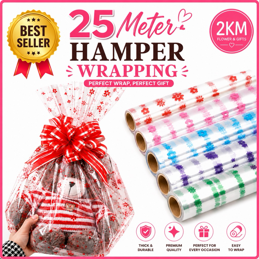 (25METER) HAMPER Wrapping Waterproof Flower Paper Gift Wrapper Birthday ...