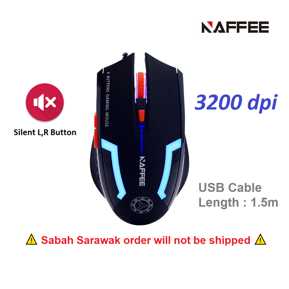 NAFFEE Gaming 6D Rainbow Backlit 3200dpi Advanced Invisible Optical ...