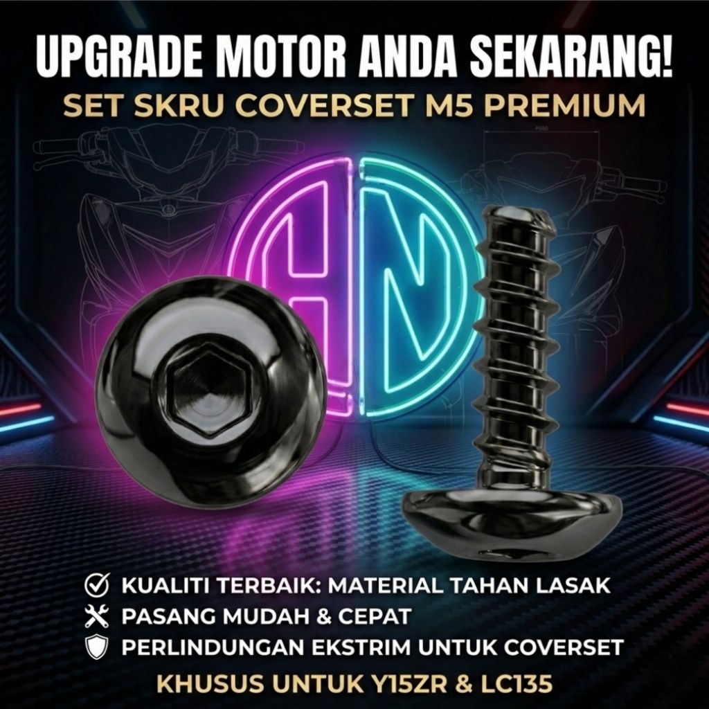 (1 biji) Skru Coverset M5x15mm Y16 Y15ZR Y15 NVX 135LC V8 Nmax Screw ...
