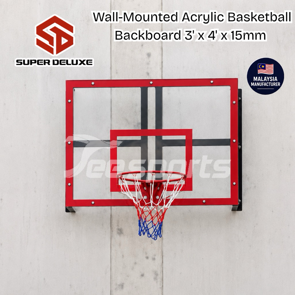 Wall-Mounted Acrylic Basketball Backboard 3' x 4' x 15mm with Steel ...