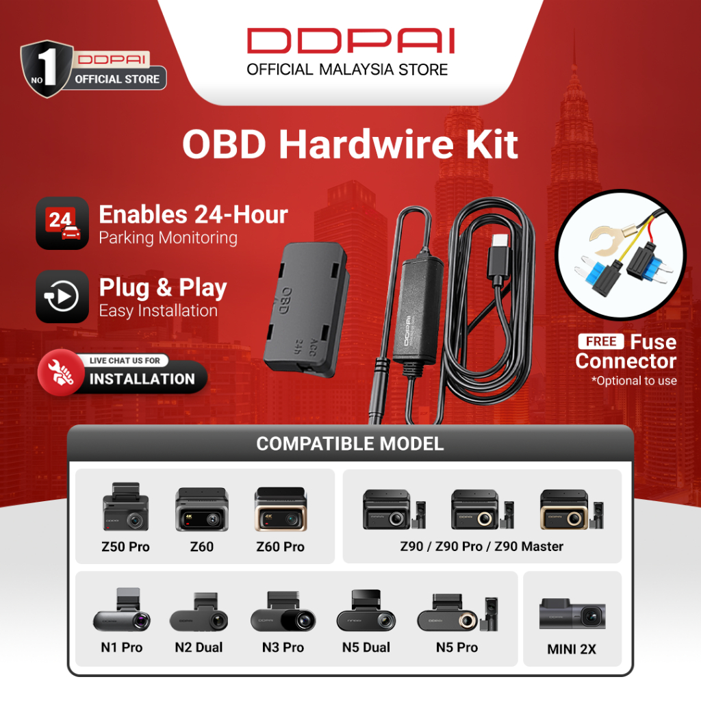 (2-in-1) DDPAI OBD 24H Type-C Hardwire Kit for 24H Parking Monitoring ...