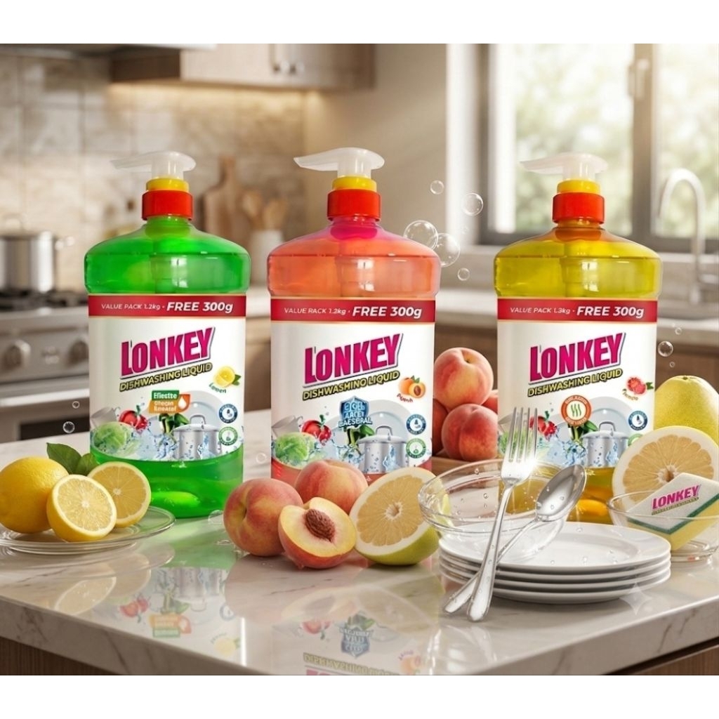 LONKEY Dish Wash Liquid Lemon | Peach | Red Pamelo 1.2kg + 300g ...