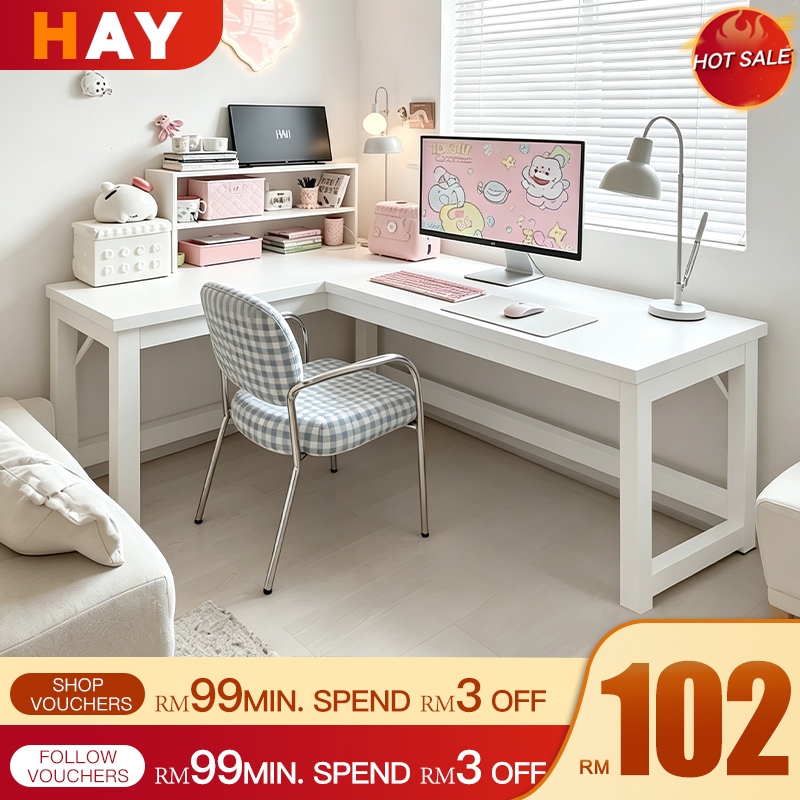 Meja Belajar L Shape Study Table Meja Komputer White Working Desk ...