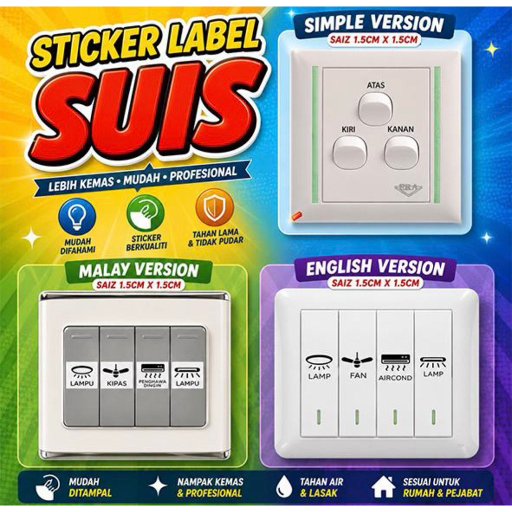 Icon Sticker Label Suis Switch Stickers Size 1.5cm x 1.5cm | Shopee ...