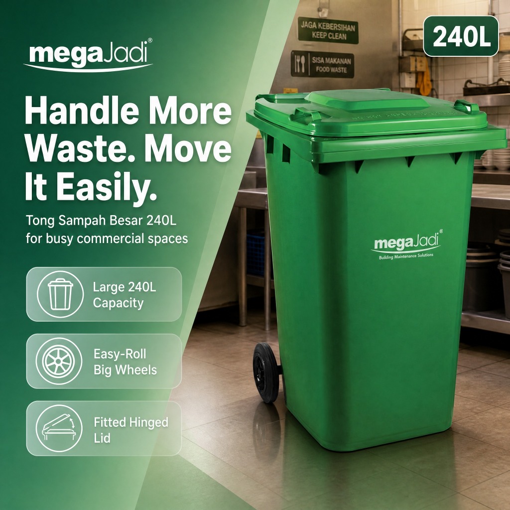 240L Large Garbage Bin Tong Sampah Besar Big Wheels Hinged Lid ...