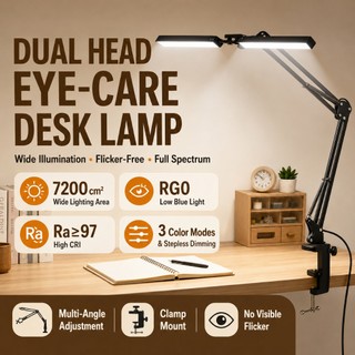 Double Head Table Lamp Dimmable Lampu Meja Study 3 Color Reading Desk ...