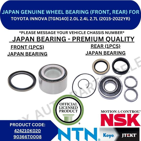 TOYOTA (OEM) WHEEL BEARING (FRONT, REAR) FOR TOYOTA INNOVA [TGN140] 2 ...