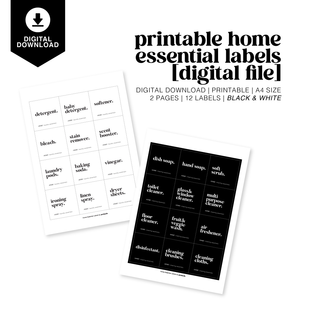Whimelle - [DIGITAL] Home Essential Labels A4 PDF Printable Laundry ...
