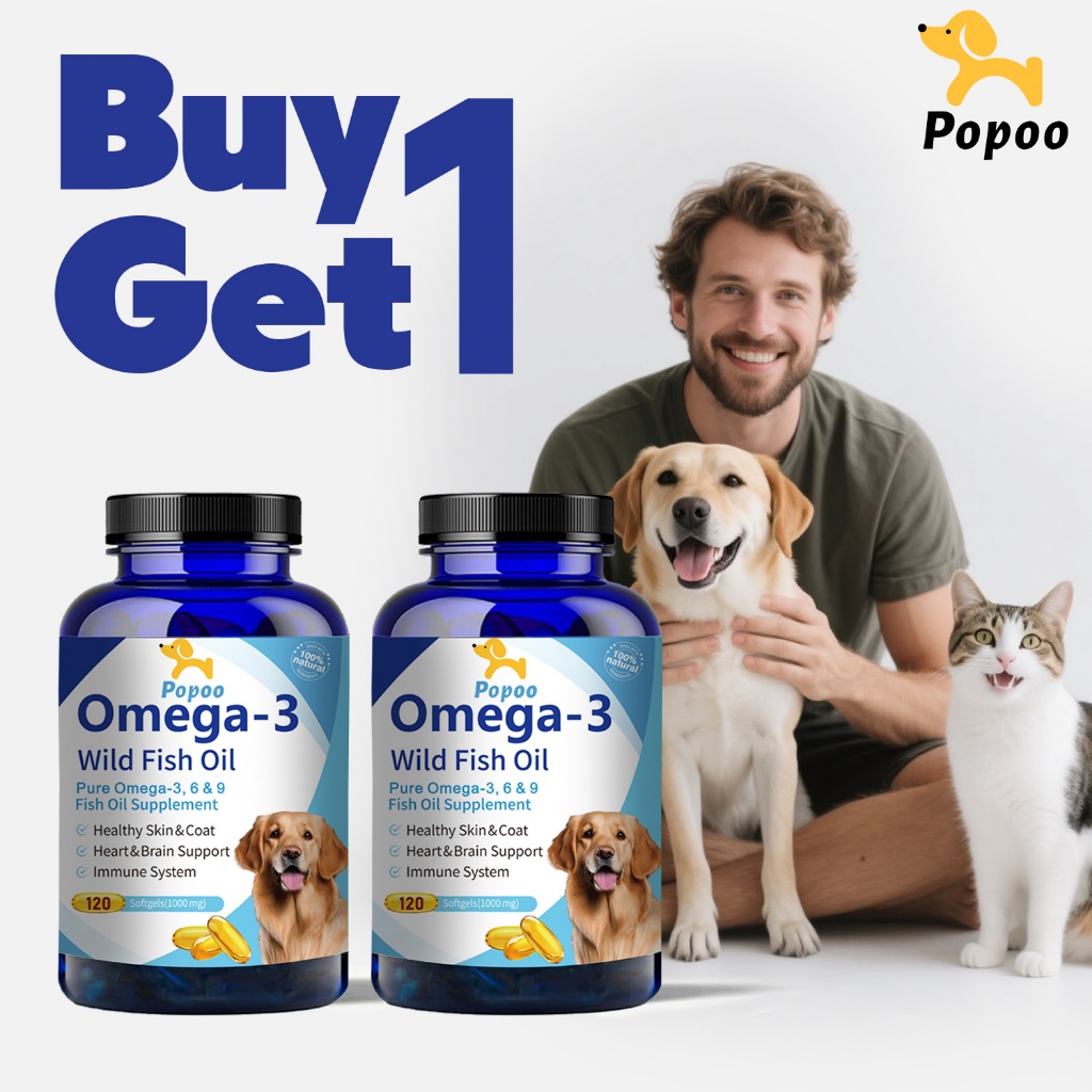 Popoo Omega 3 Fish Oil Softgels for Dogs and Cats Skin Coat and Joint ...