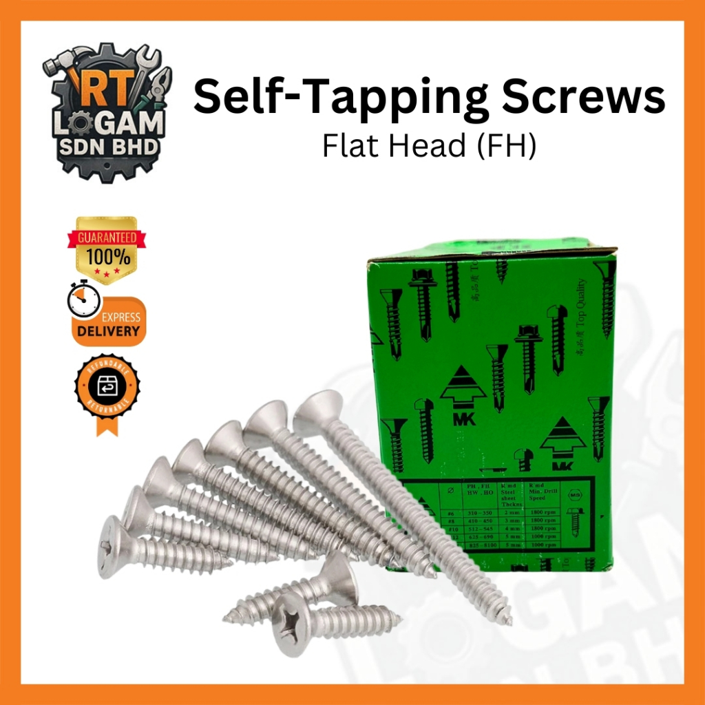 MK #6 #8 #10 #12 Flat Head Self Tapping Screw 1000 pcs/ box | Skru ...