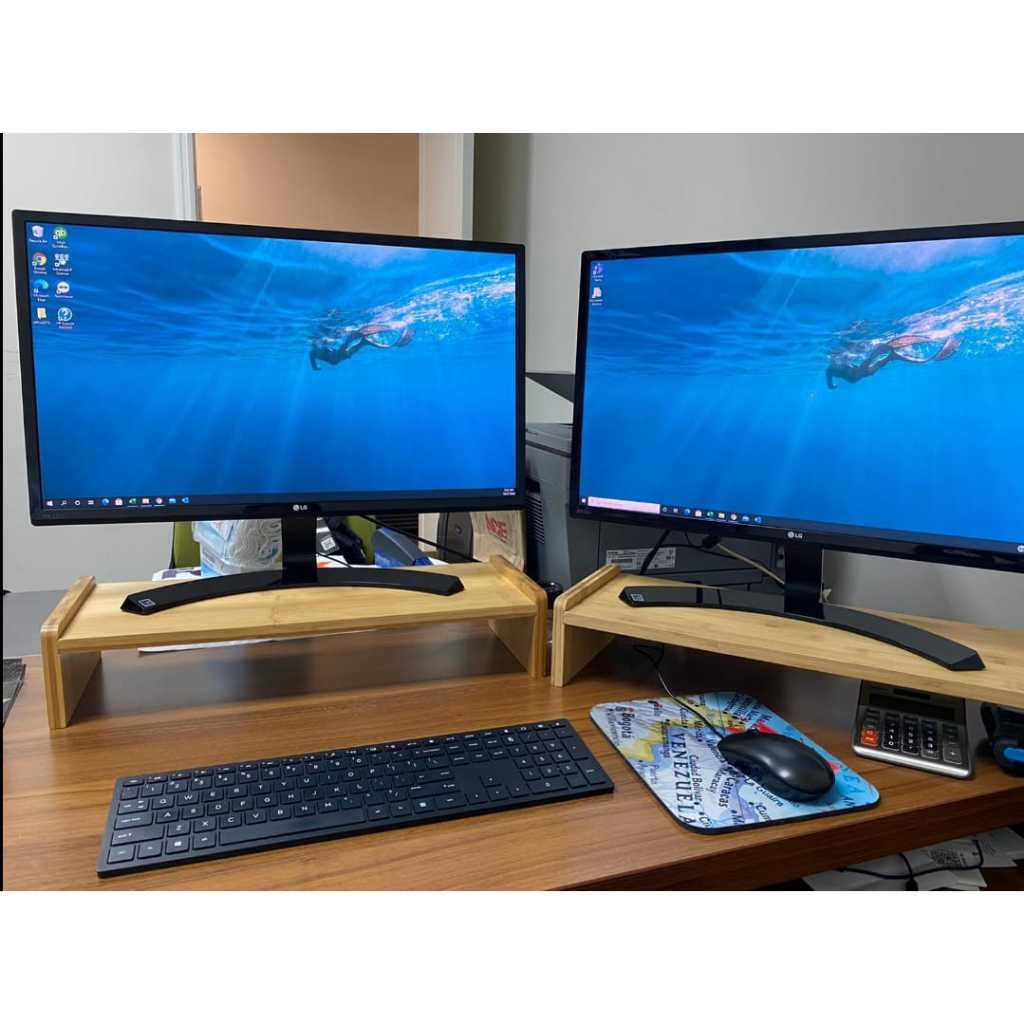Solid Wood Bamboo Adjustable Monitor Riser Monitor Stand Desktop ...