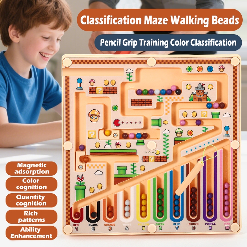 Wooden Magnetic Color & Number Maze Toy–Fine Motor Skills Development ...