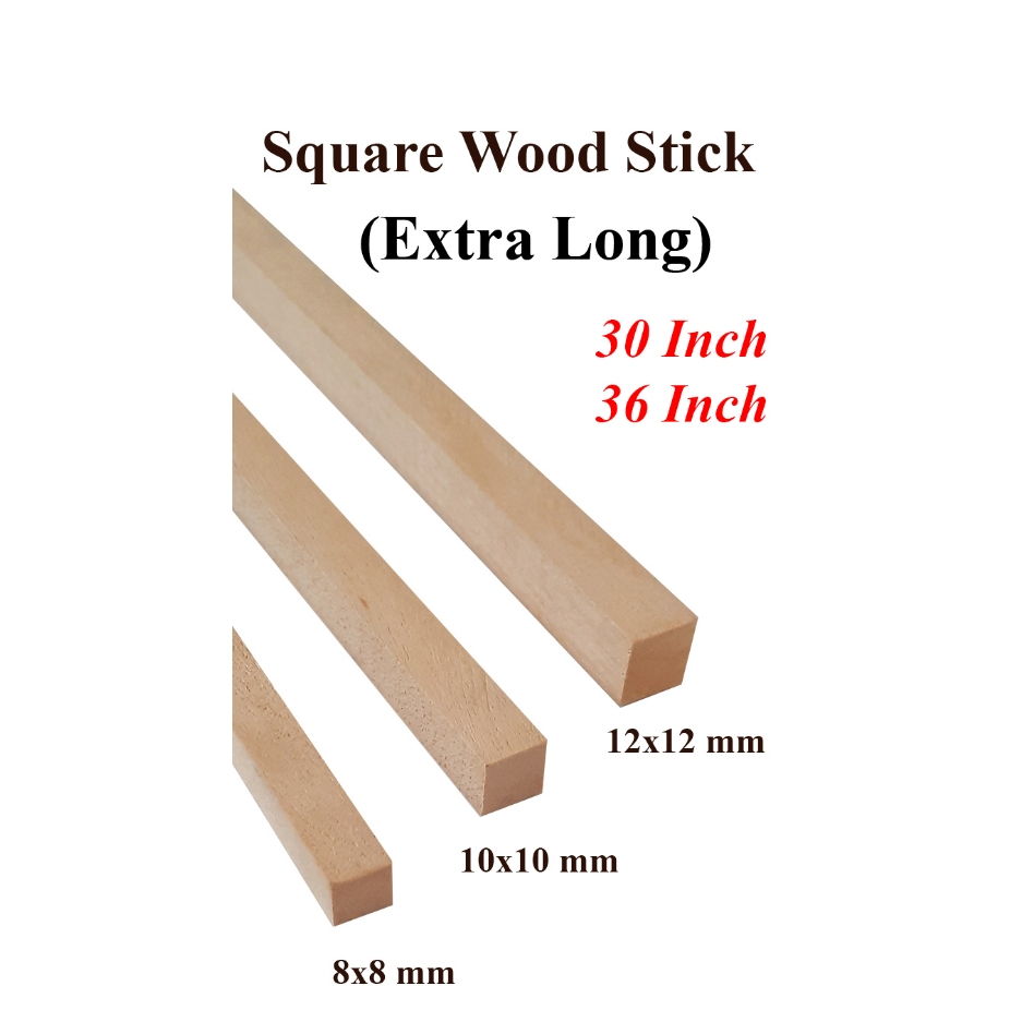Square Wooden Stick DIY Art Craft Wood Dowel (Extra Long) 8/10/12 mm ...