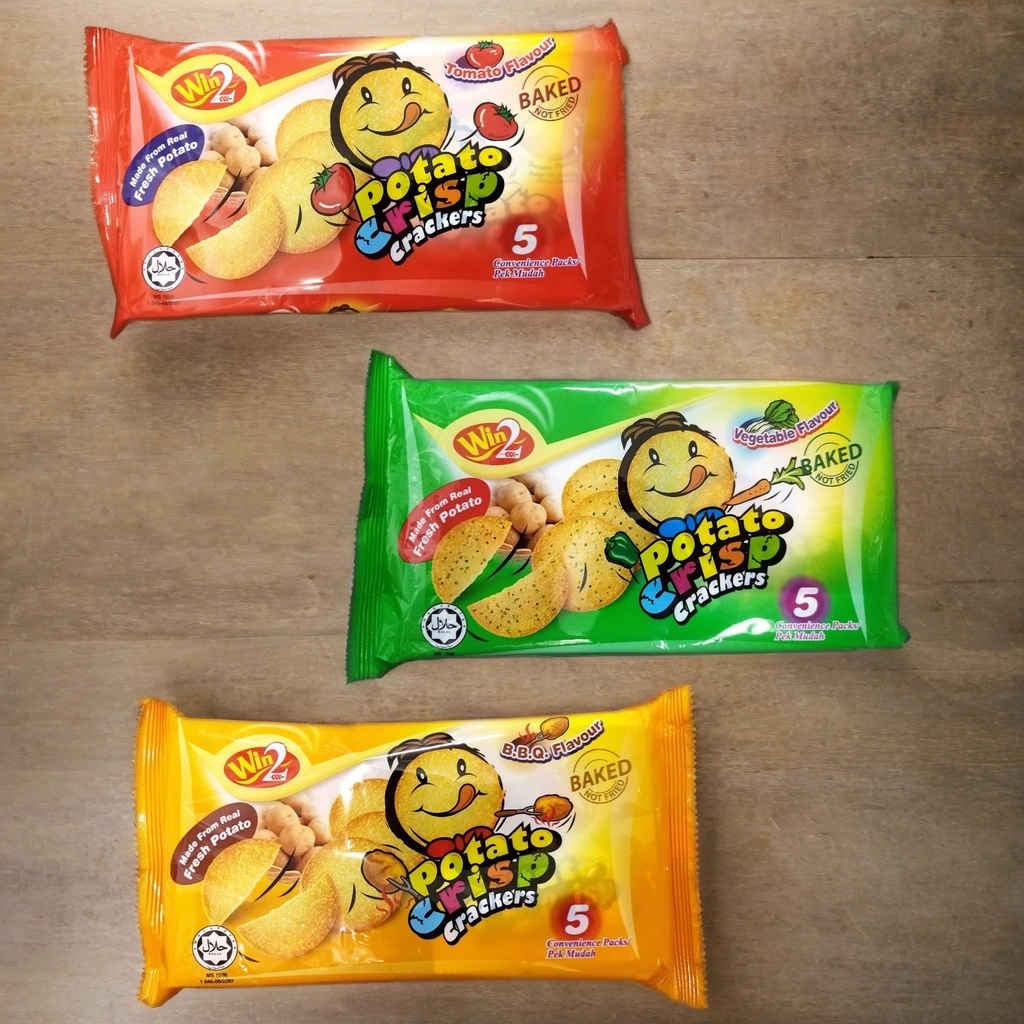 Win2 Potato Crisp Crackers – Tomato, BBQ & Vegetable Flavors | 5 ...