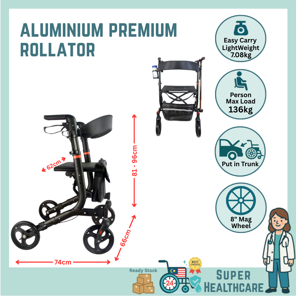 [PREMIUM] Aluminium Rollator Walker Adjustable 4Wheel /Walker Roda 4 ...