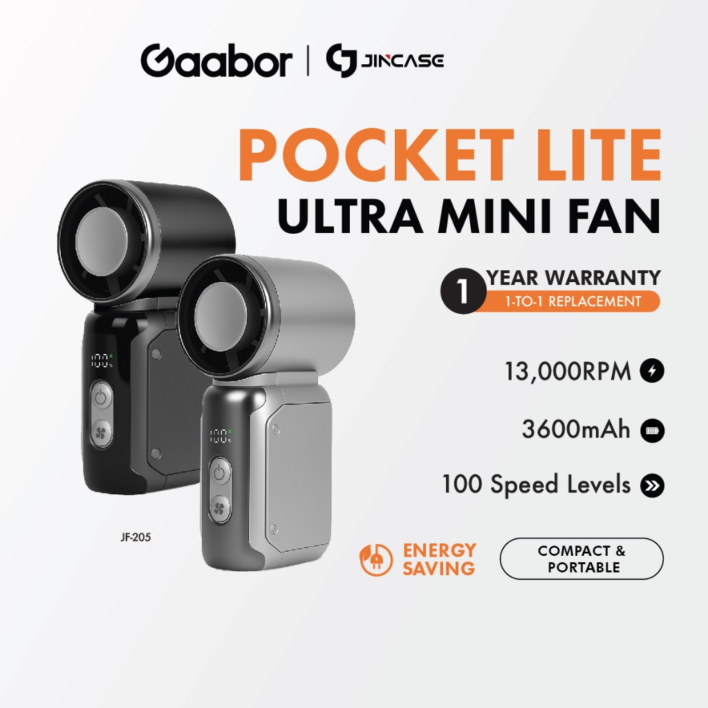 Gaabor&Jincase Mini Fan 13K RPM 100 Speed Levels PocketLite Ultra ...