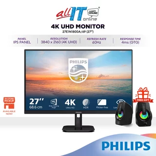 PHILIPS 27E1N1800A/69 27" 4K UHD 60Hz IPS Office Monitor | 4ms GTG | HDR | Adaptive Sync | Built-in Speakers