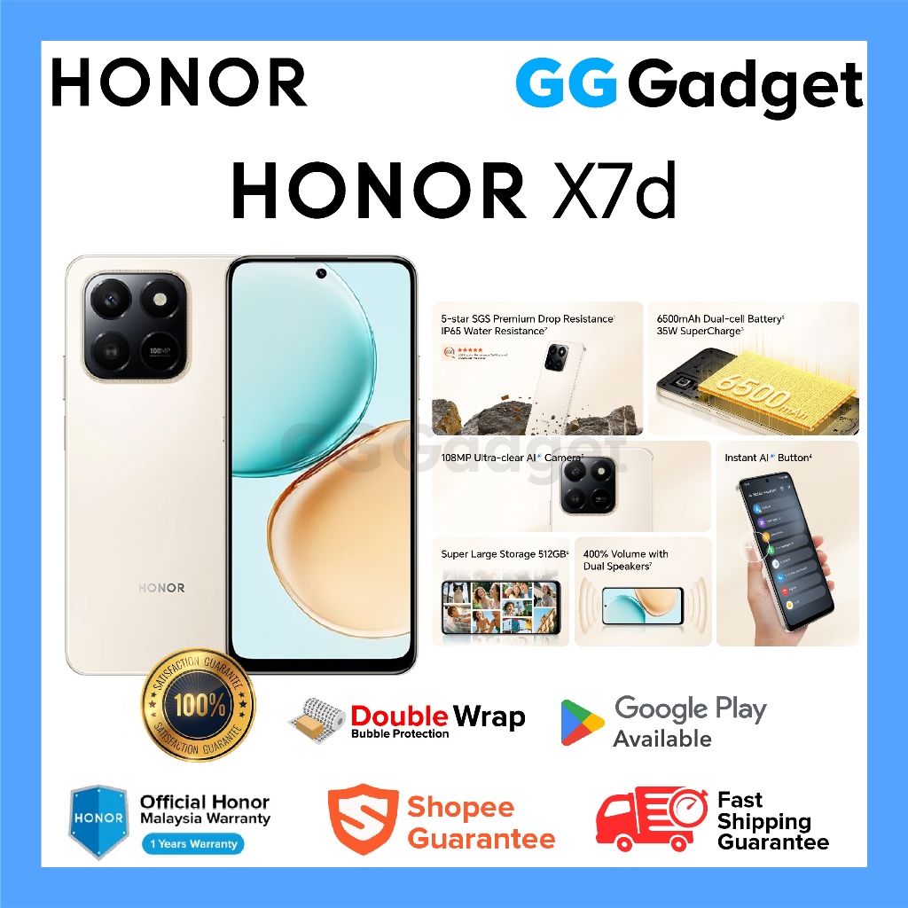 HONOR X7d (8+8GB+512GB) HONOR Malaysia Warranty - 6500mAh Large Battery | Ultra-Tough