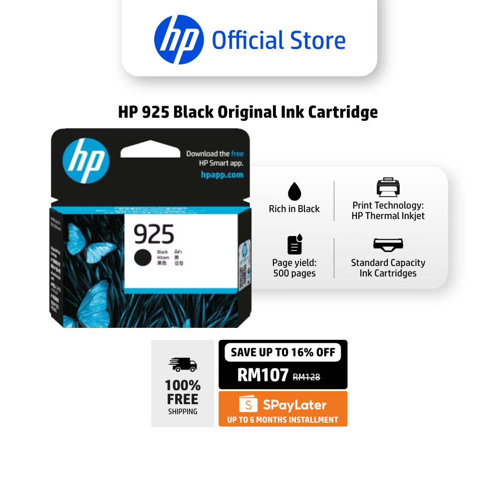 HP 925 Black Original Ink Cartridge / 1 Cartridge for HP Officejet Pro ...