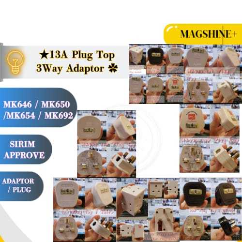 13A Plug Top & 3 way Adaptor // Sirim Approved // MK646 / MK650 / MK654 ...