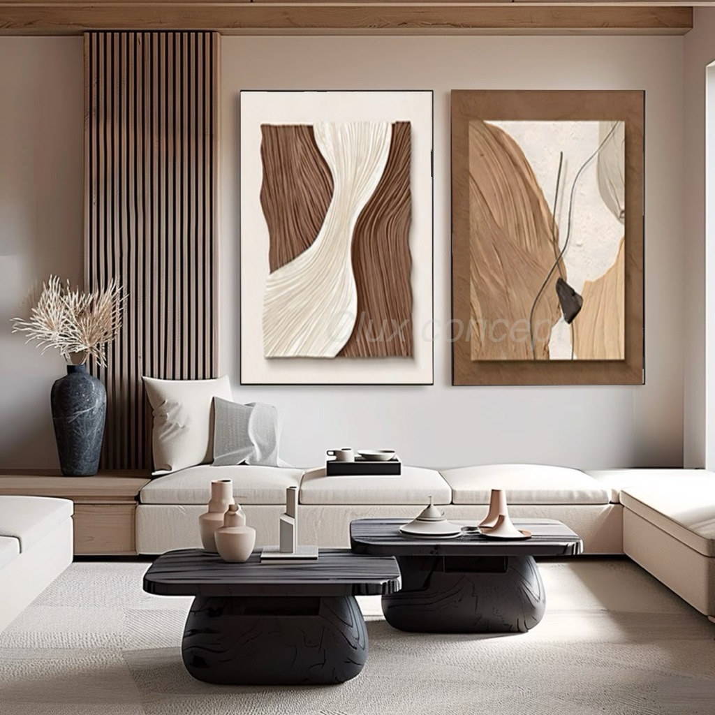 Fresh Look at Set Of 2 With Frame Flat Surface Modern Minimalist Brown