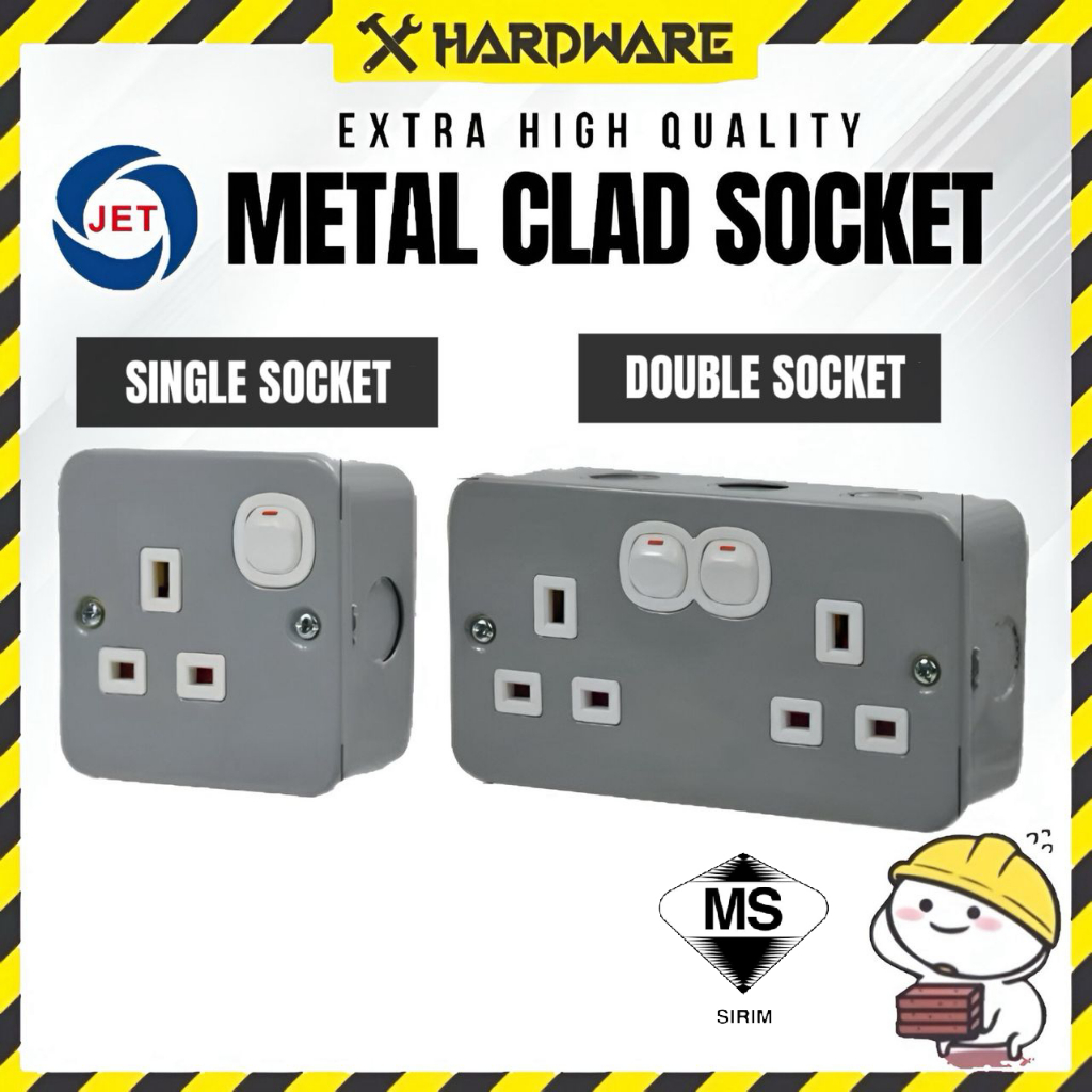 JET 13AMP Metal Clad Switch Socket (Single/Double) Socket /Solid Heavy ...