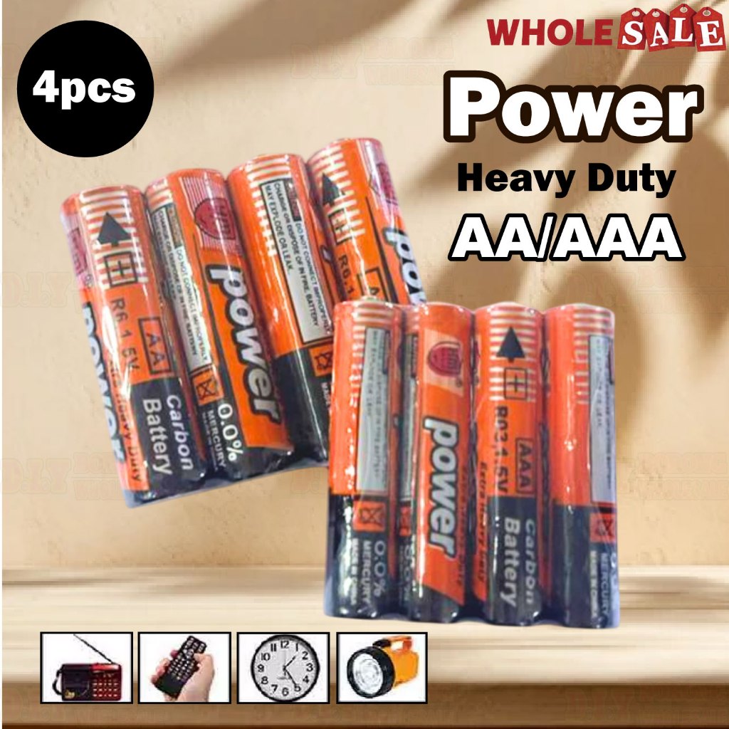 4PCS POWER AAA R03 AA R6P Battery Extra Heavy-Duty Carbon Zinc 1.5V ...