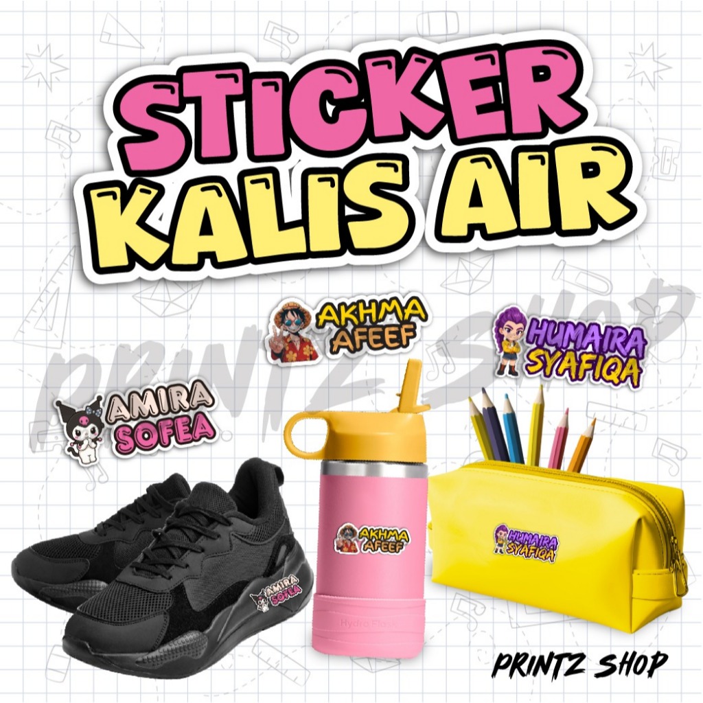 STICKER NAMA KALIS AIR Budak Sekolah | CUSTOM NAMA UV DTF | Shopee Malaysia