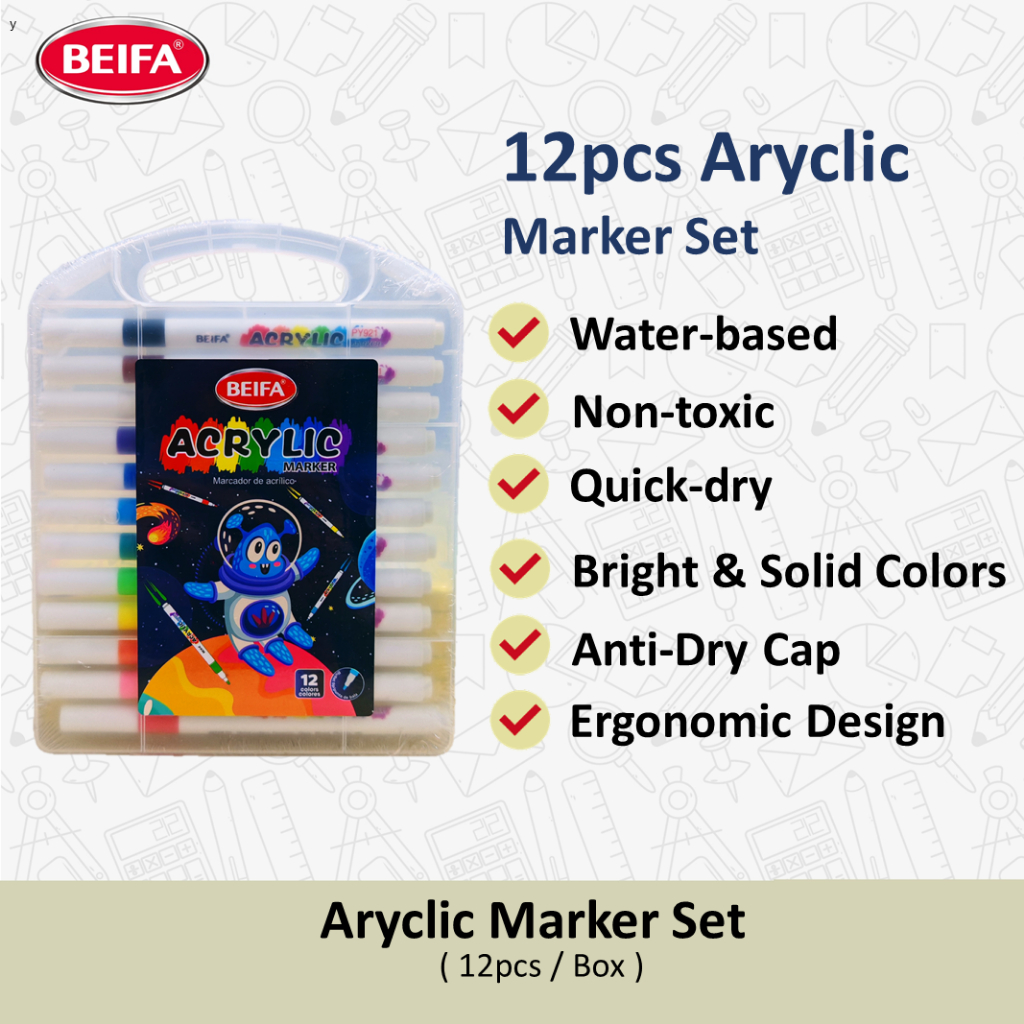 BEIFA Acrylic Marker Set – 12 Warna (Acrylic Paint Pen) | Shopee Malaysia