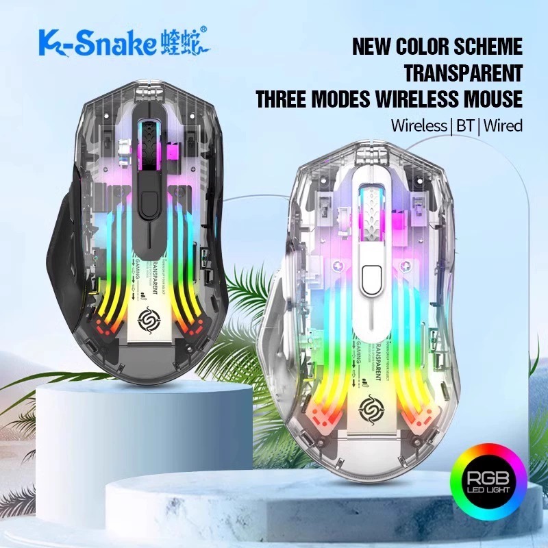 Transparent Wireless Gaming Mouse RGB light Rechargeable BT Compatible ...
