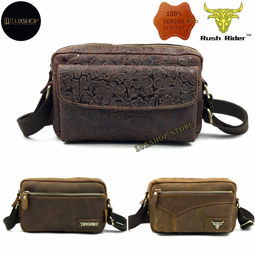 Rush Rider Full Cow Leather Sling Bag Men Shoulder Cross Body Messenger ...