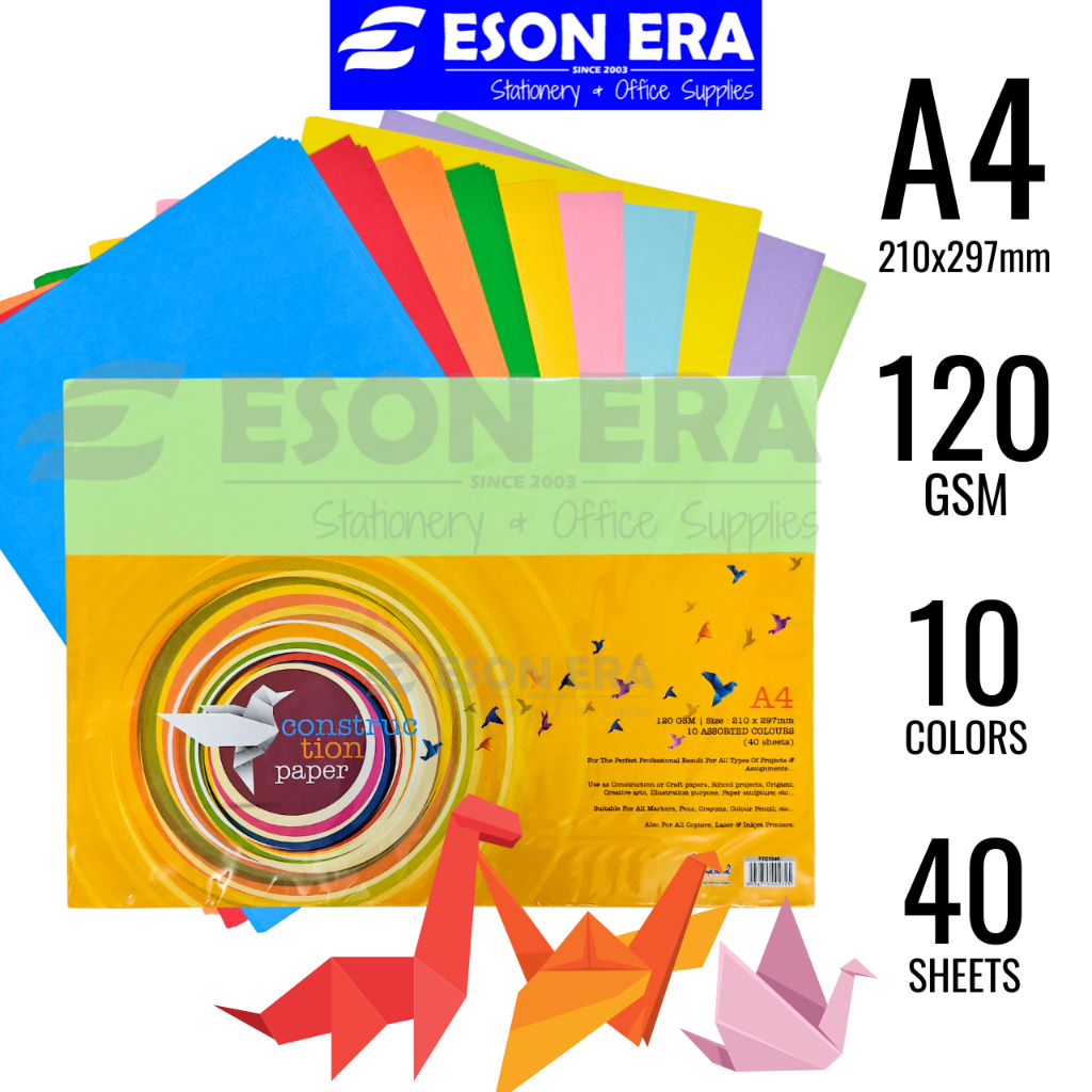 Standard Colour Card A4 120gsm 40sheets 10 Assorted Colours FTC1240 ...