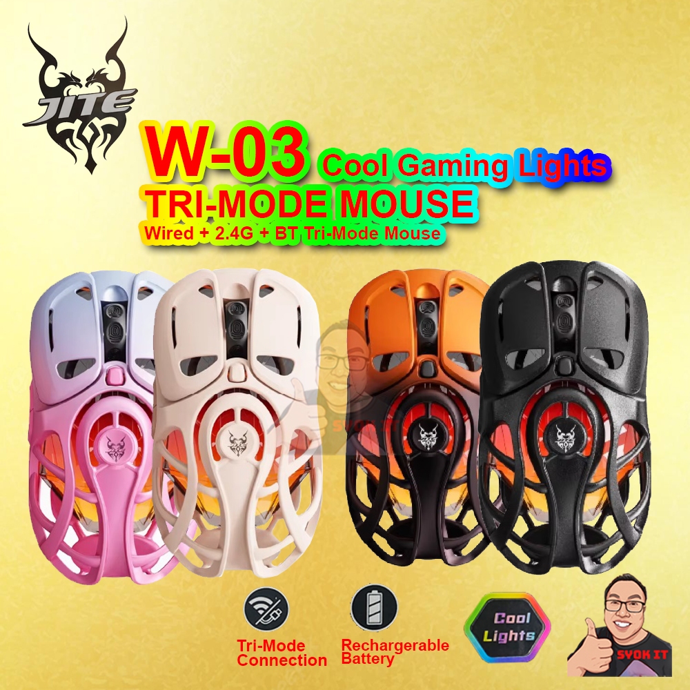 JITE W-03 Ergonomic Wireless Gaming Mouse 12000DPI Tri-Mode 2.4G + BT ...