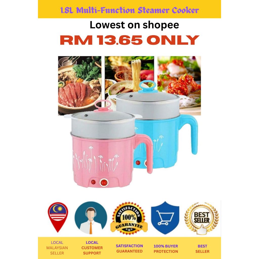 2 Layer 1.8L Electric Multi Cooker Frying Pan Grill Pot Mini Rice ...