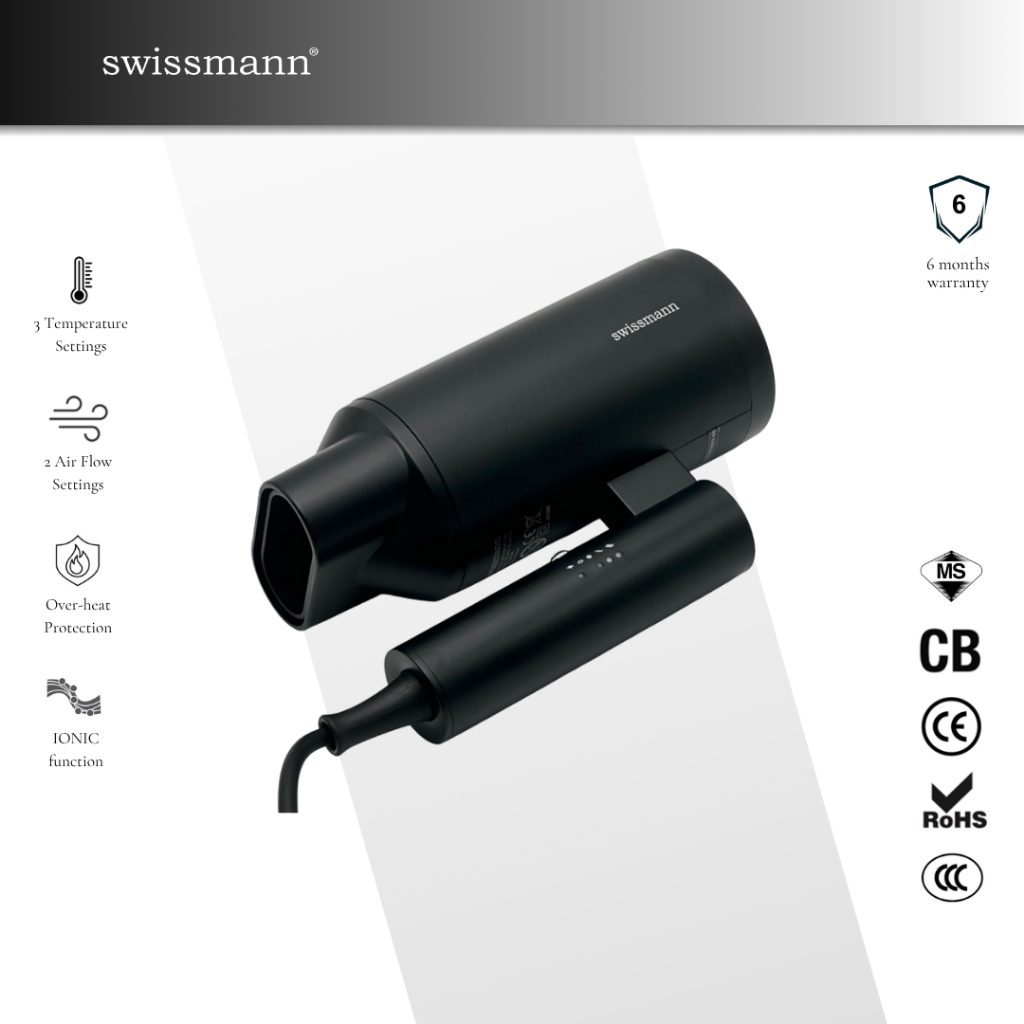Swissmann 1875W Foldable Hairdryer - Long-Life DC Motor, Ionic function ...
