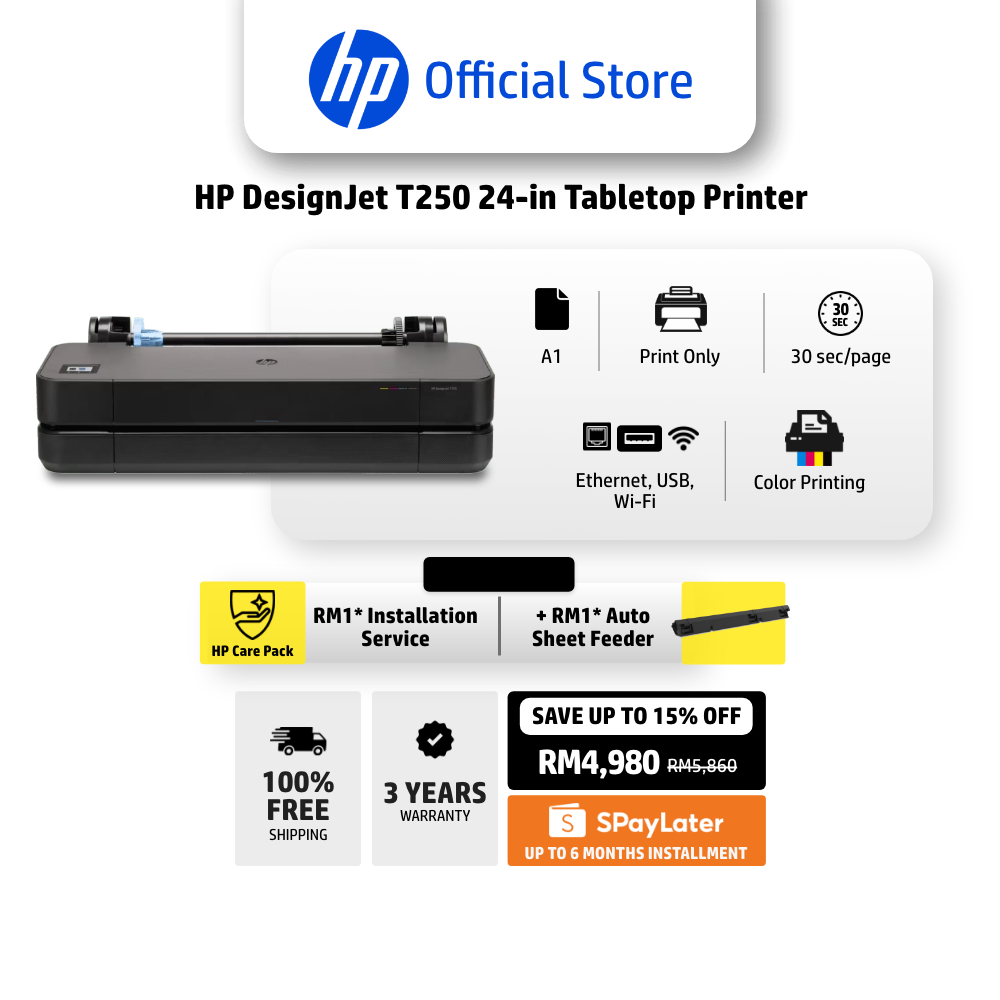 HP DesignJet T250 24-inch Compact Large Format A1 Plotter Printer | A1 ...