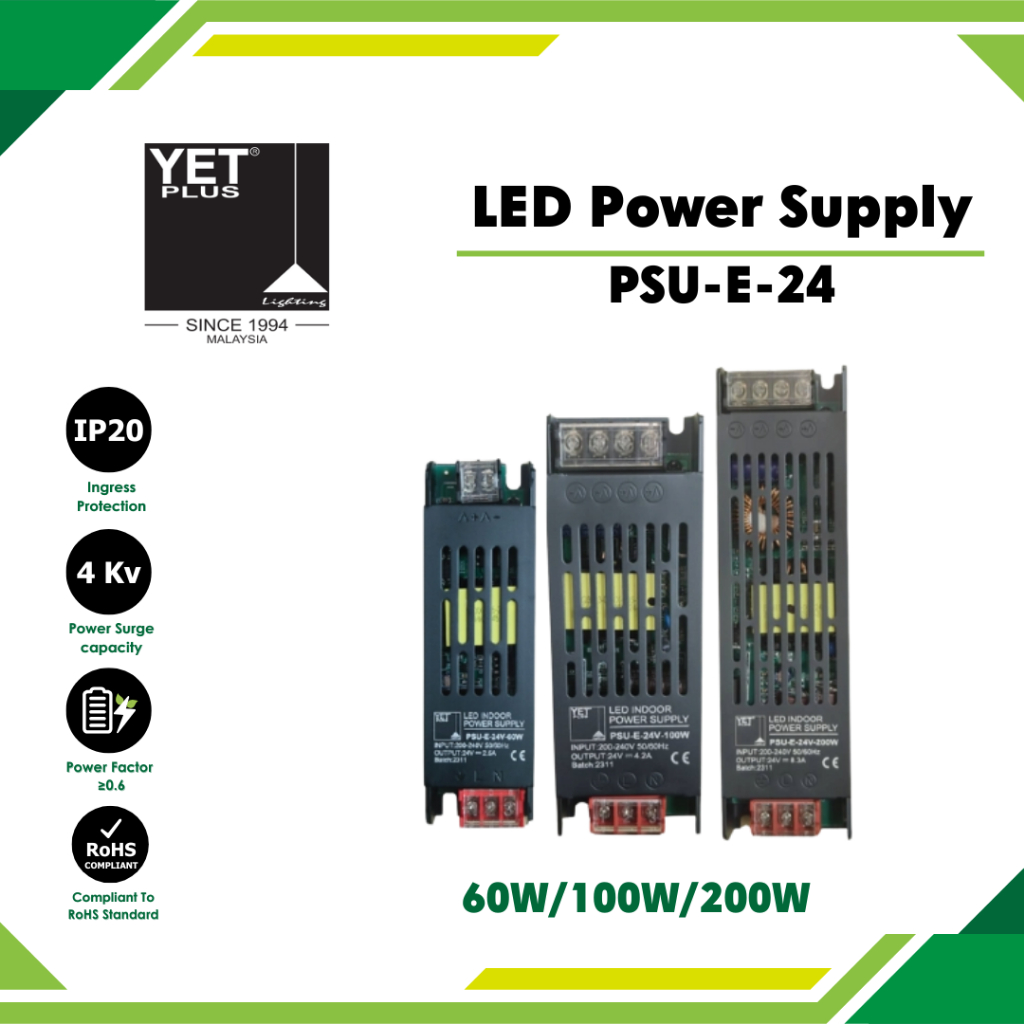 YETPlus PSU-E-24 LED Power Supply 24V Aluminium Casing IP20 Indoor ...