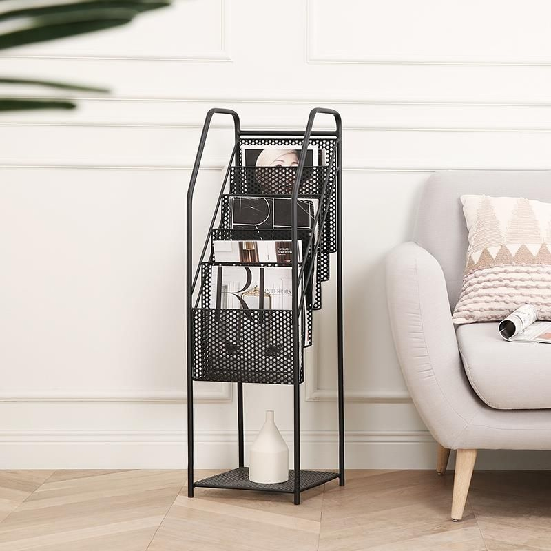 Magazine Rack Floor-standing Book and Newspaper Rack Iron Art Floor ...