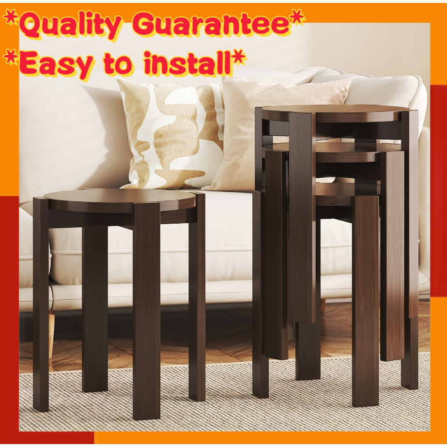 Stackable living room coffee table with spare stools, movable round ...