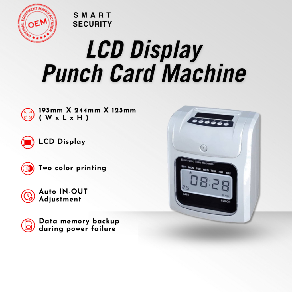 A8 Digital Time Recorder Attendance Electronic LCD Display Punch Card ...